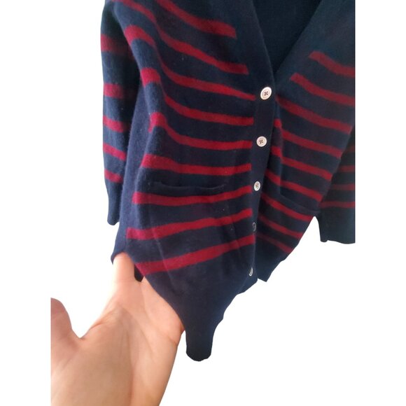 Demylee New York cardigan sweater womens XS cashmere navy red striped - Picture 3 of 4